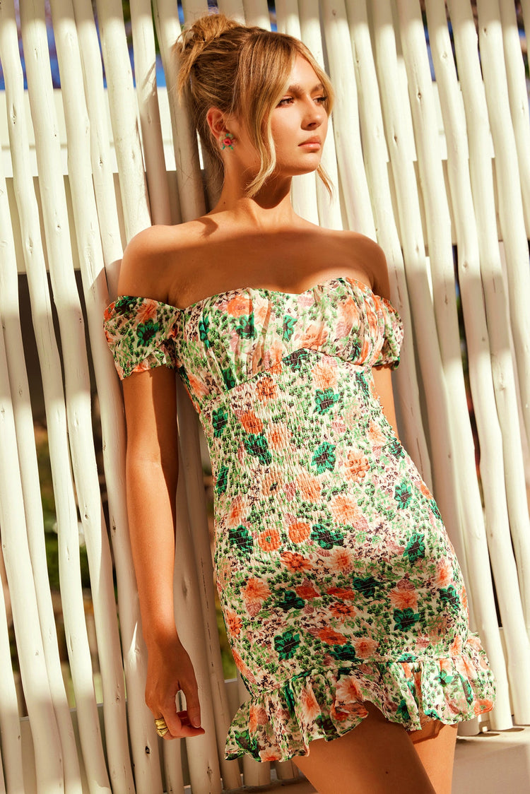 Be Your Girl Mini Dress - Green Orange DRESSES Sage and Paije