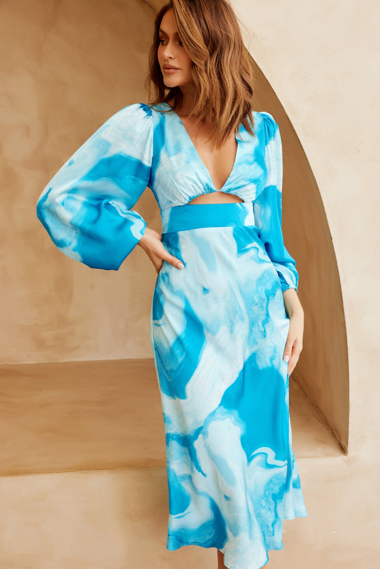 In Full Swing Midi Dress - Blue Multi DRESSES Sage and Paije