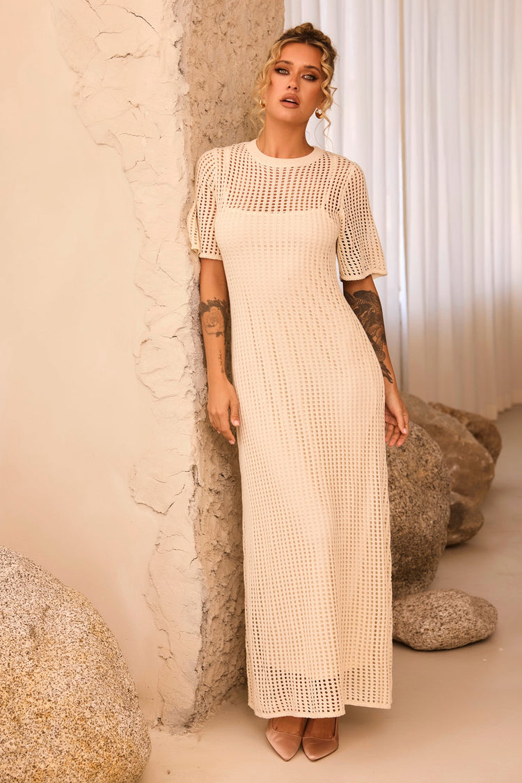 Rosalyn Crochet Maxi Dress - Beige DRESSES Sage and Paije