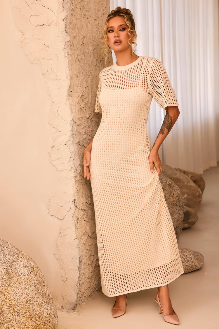 Rosalyn Crochet Maxi Dress - Beige DRESSES Sage and Paije