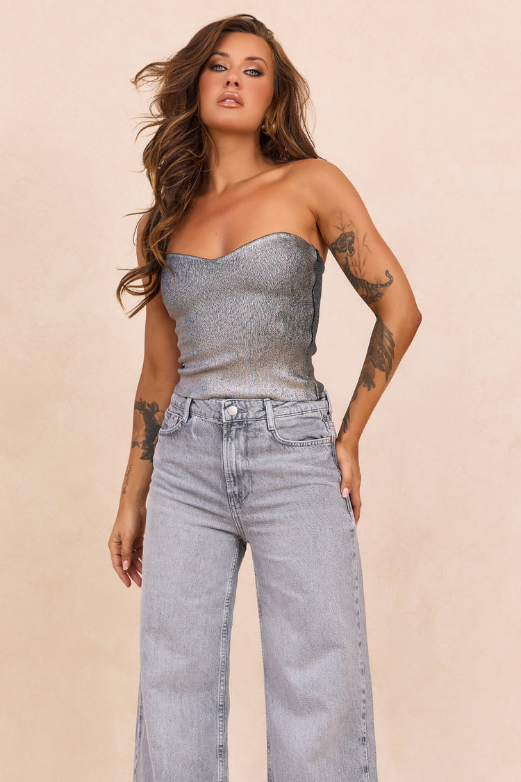 Breezes In Sunsets Foil Knit Top - Iron
