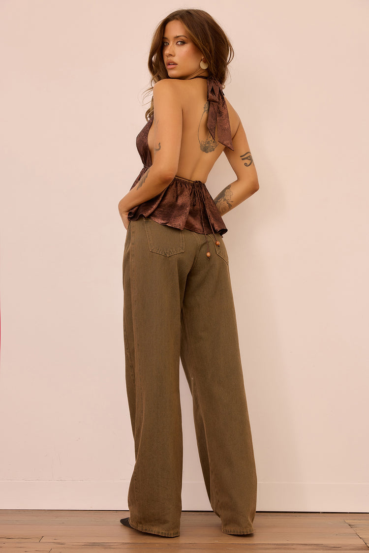 Gilded Whisper Foiled Chiffon Top - Bronze