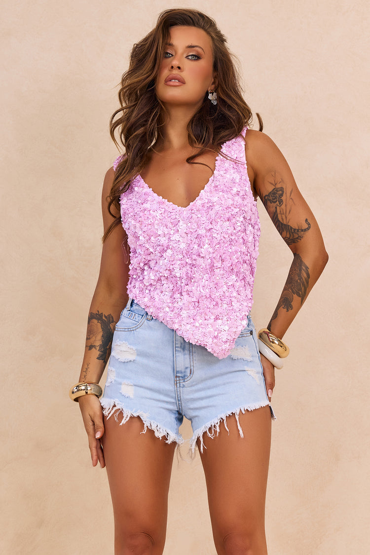 Ocean Mirage Sequin Top - Pink