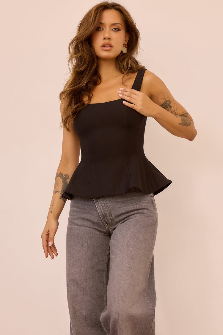 Serene Wave Jersey Top - Black