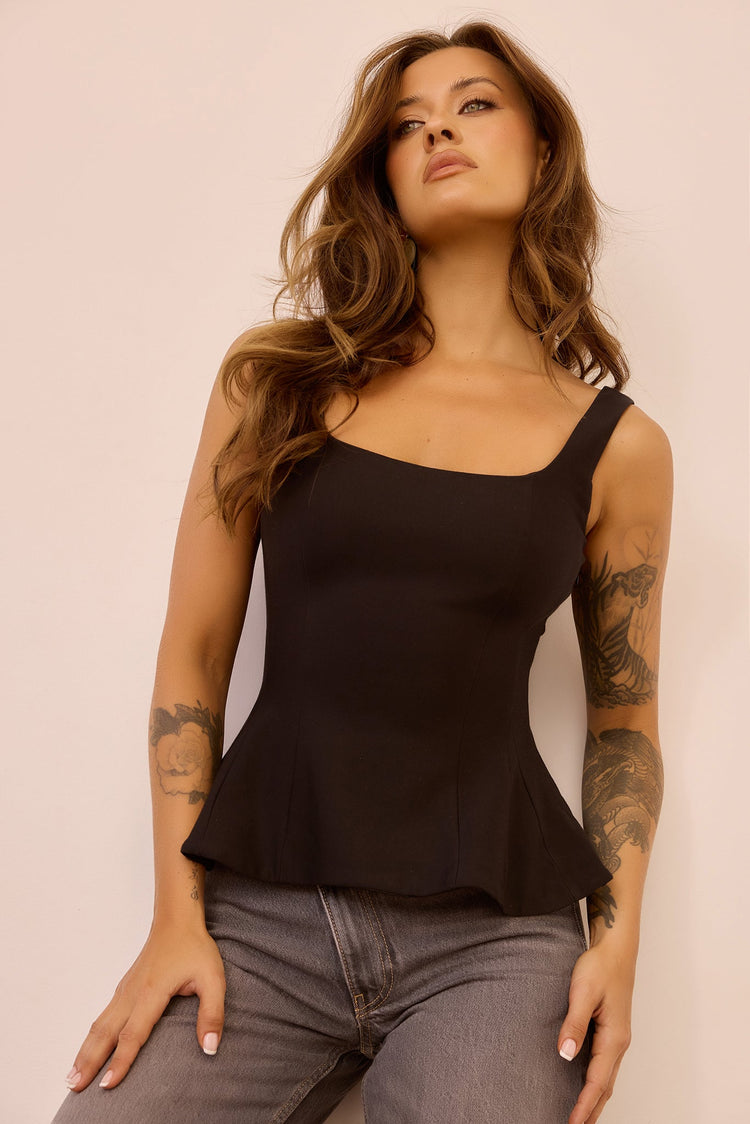 Serene Wave Jersey Top - Black