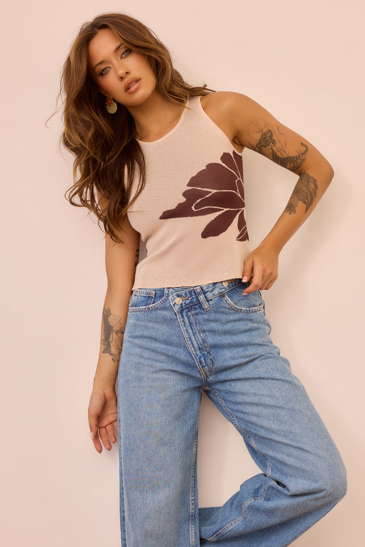 Petal Whisper Knit Top - Beige