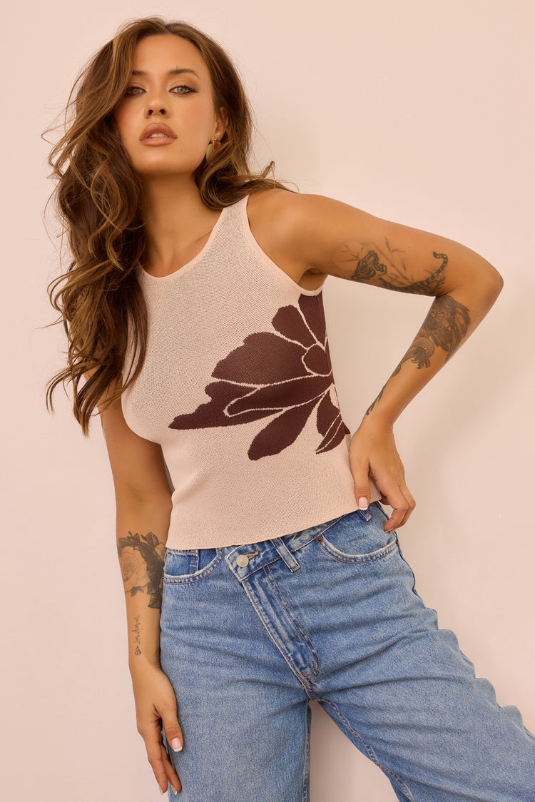 Petal Whisper Knit Top - Beige