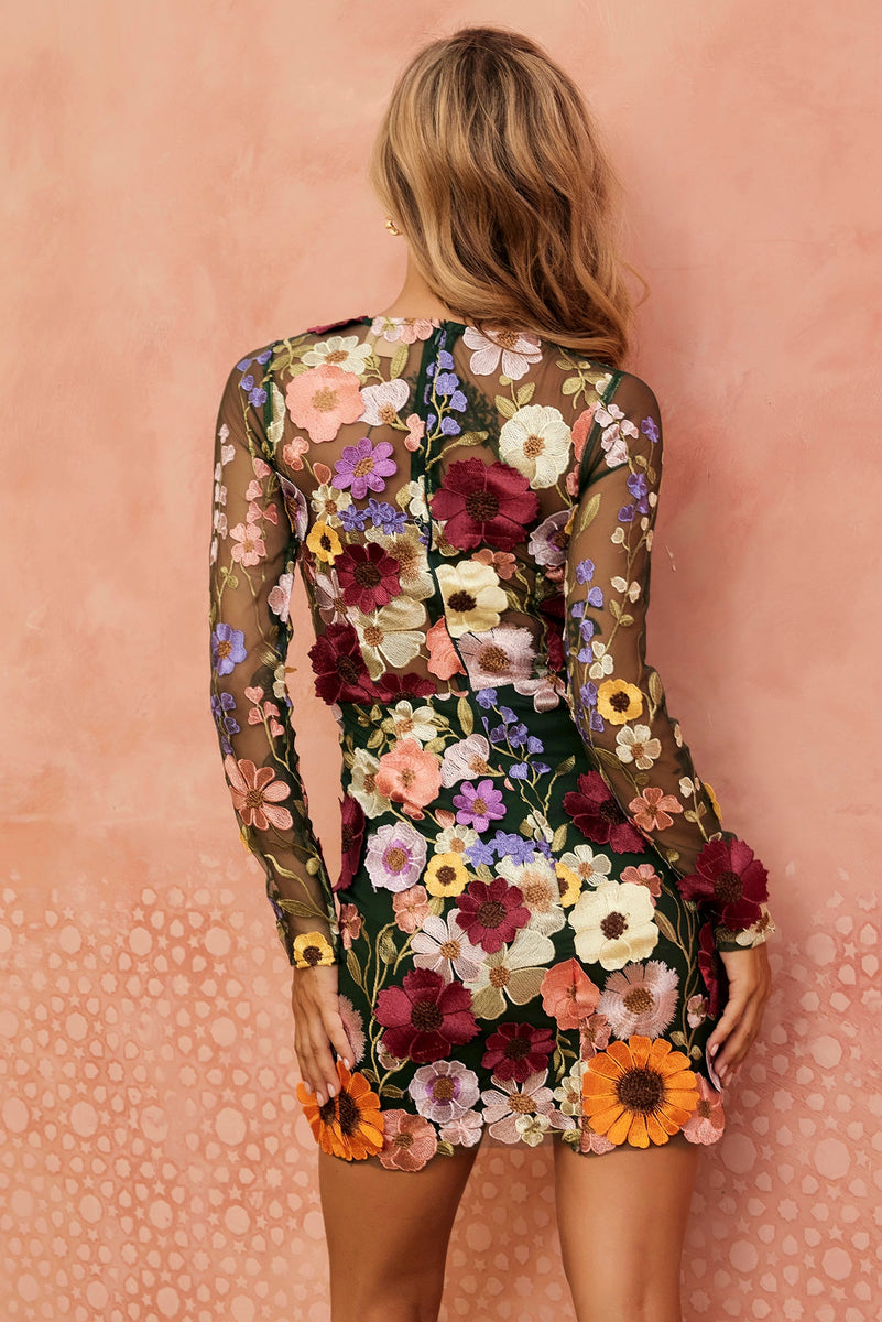 my jewel mini dress forest green Luck Embroidery Moon dust