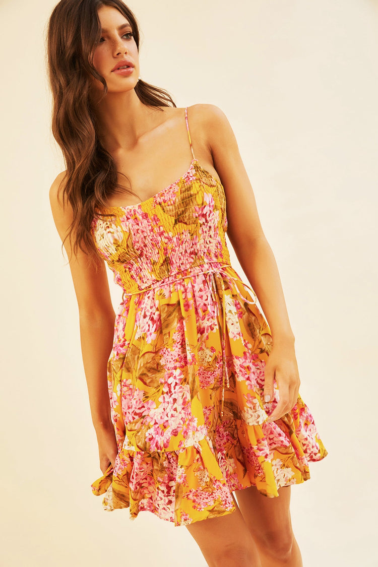 Cherry Blossom Mini Dress - Mustard DRESSES Sage and Paije