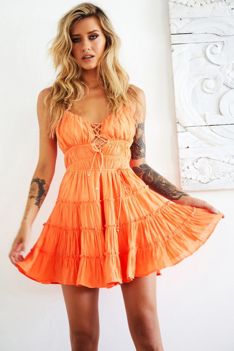 Wait For You Mini Dress - Neon Orange DRESSES Sage and Paije