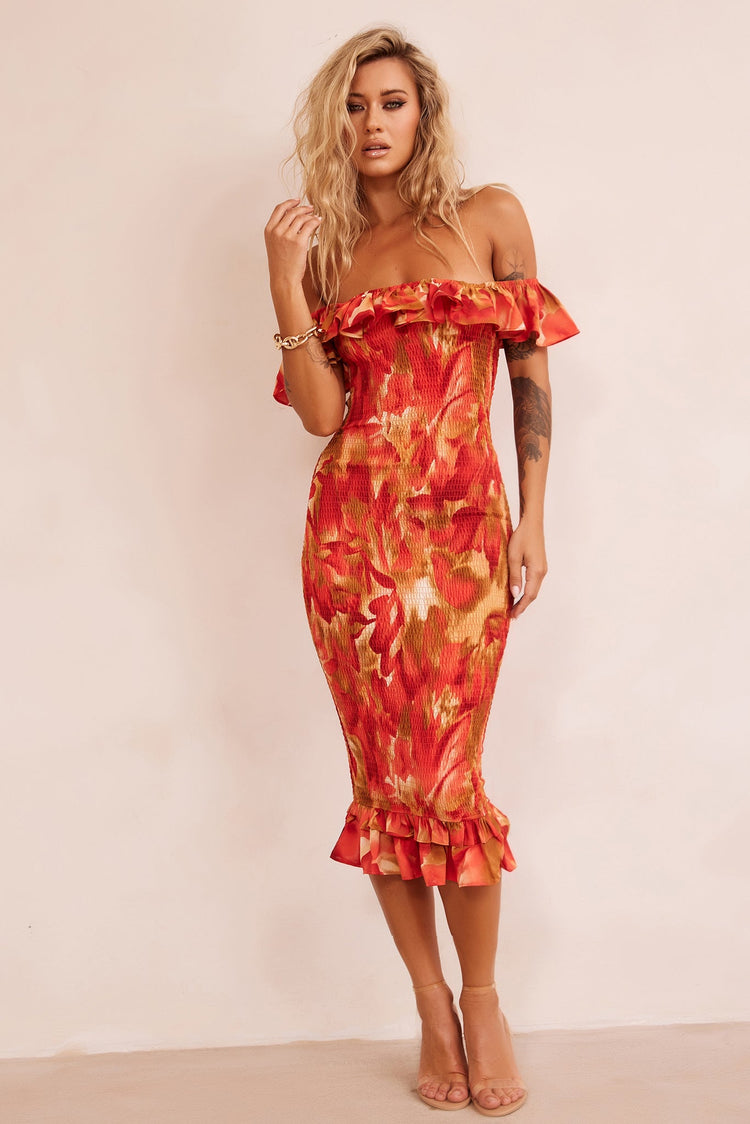 Fireball Midi Dress - Red Multi DRESSES Sage and Paije