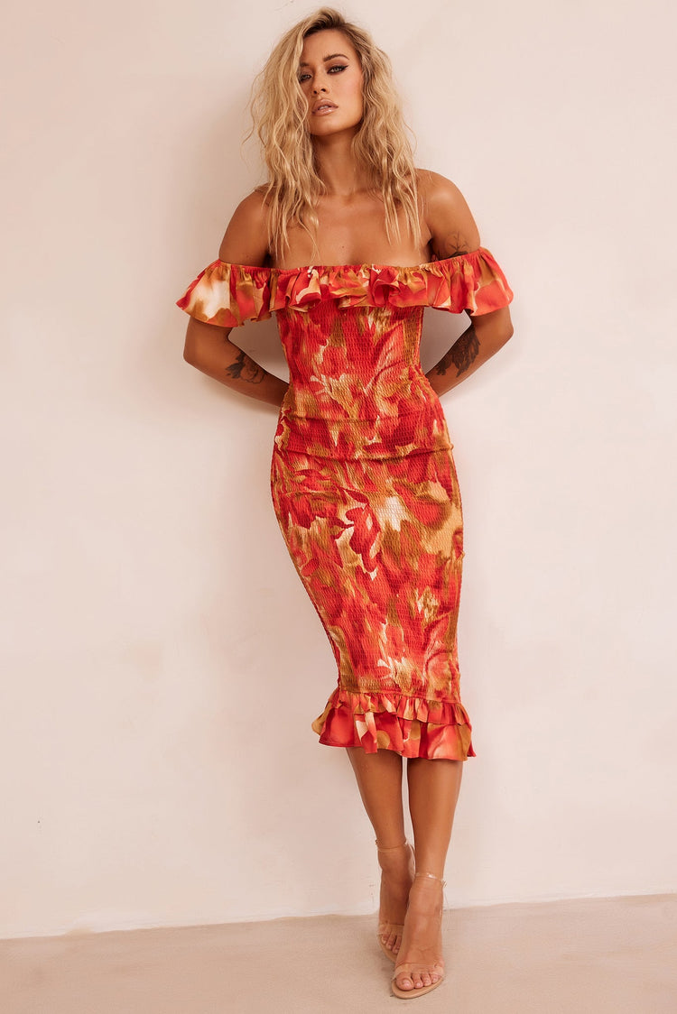 Fireball Midi Dress - Red Multi DRESSES Sage and Paije