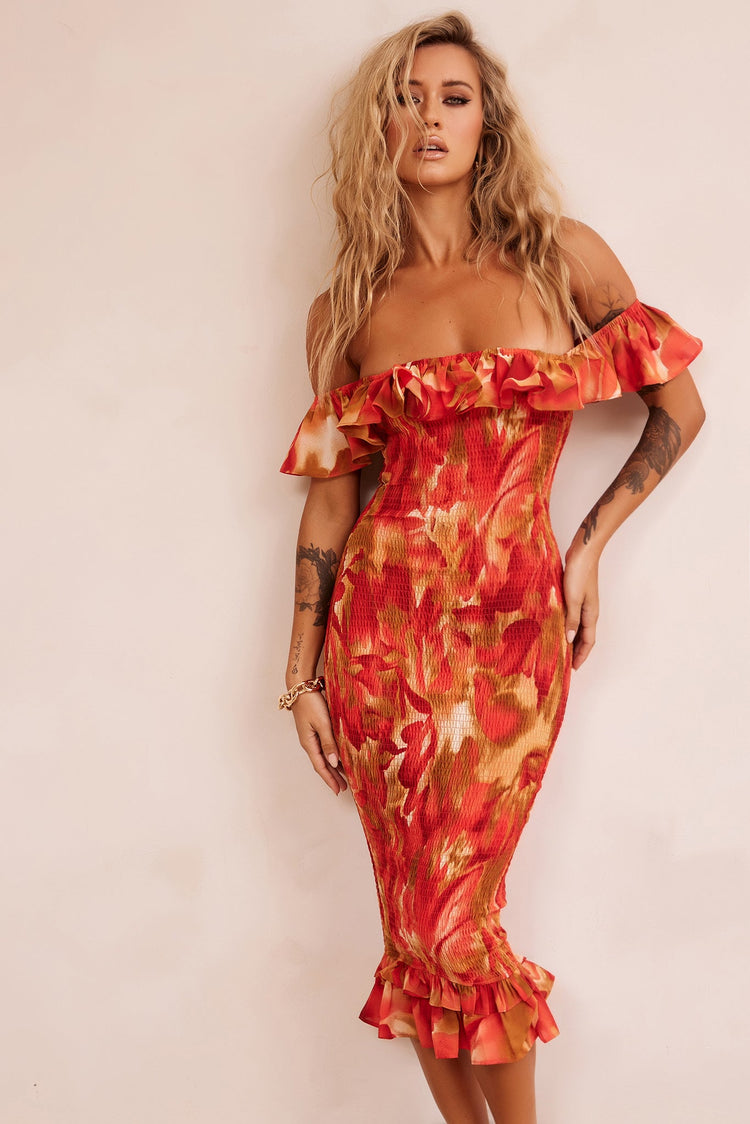 Fireball Midi Dress - Red Multi DRESSES Sage and Paije