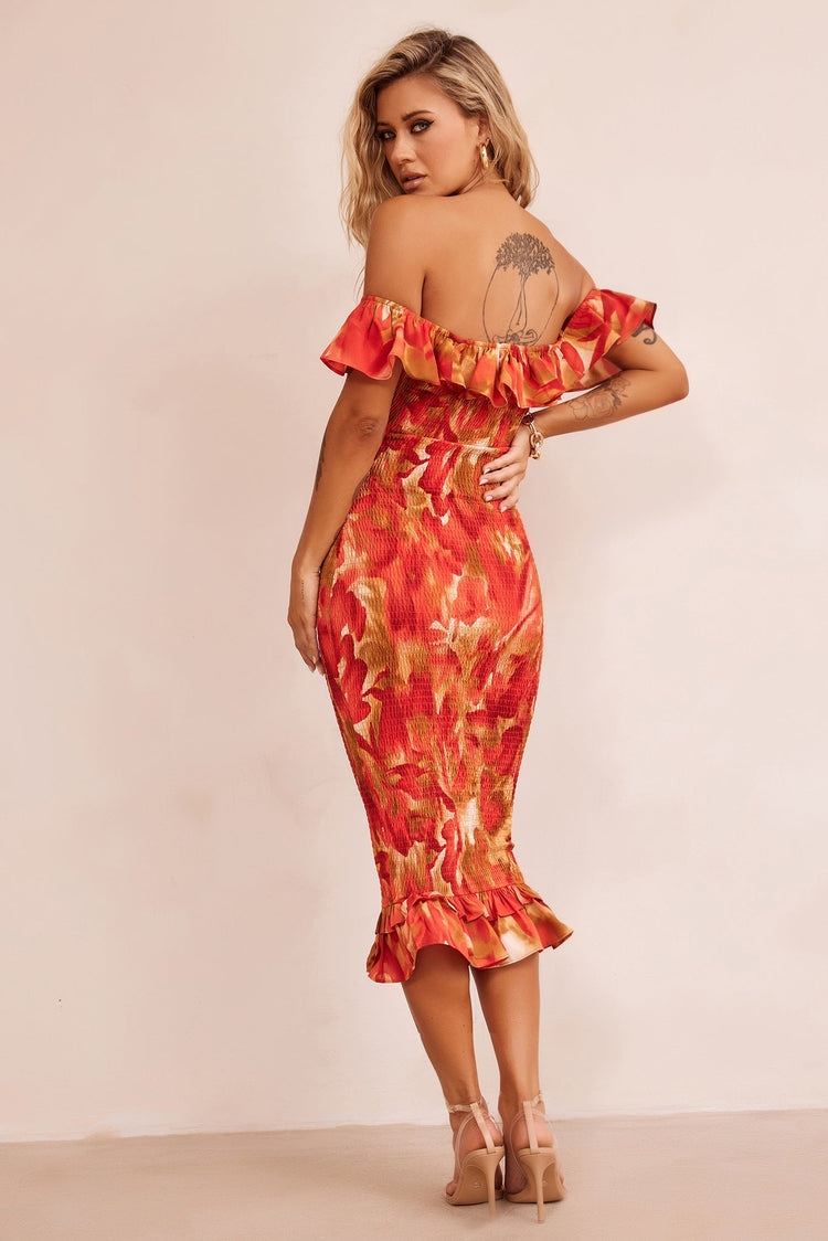 Fireball Midi Dress - Red Multi DRESSES Sage and Paije