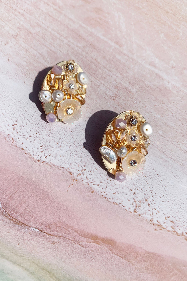Billie Ear Studs - Rose Gold White ACCESSORIES Sage and Paije