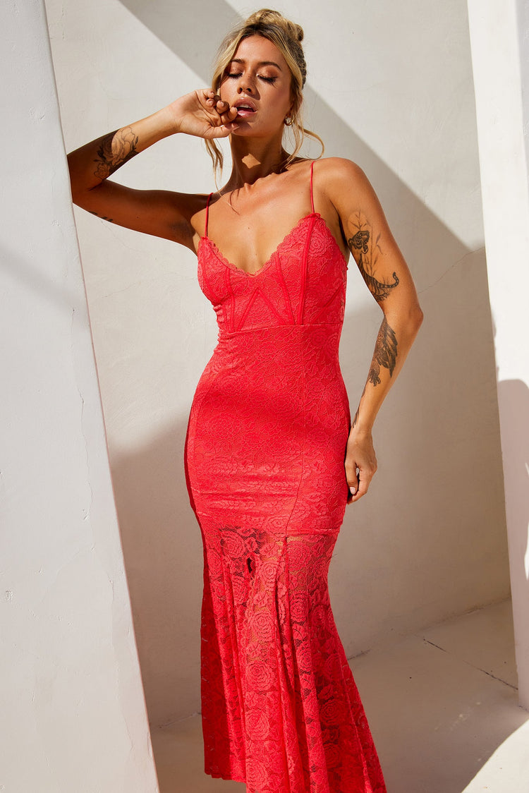 City of Angels Lace Maxi Dress - Red DRESSES Sage and Paije