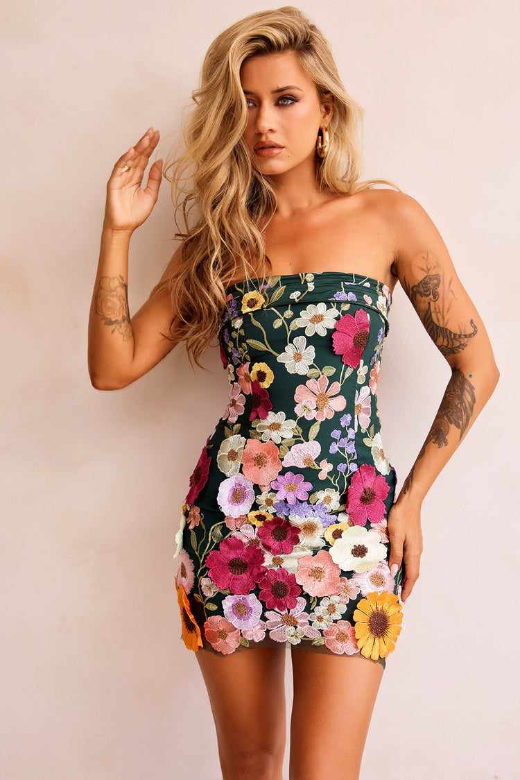 Opening Up Mini Dress - Forest Green DRESSES Sage and Paije