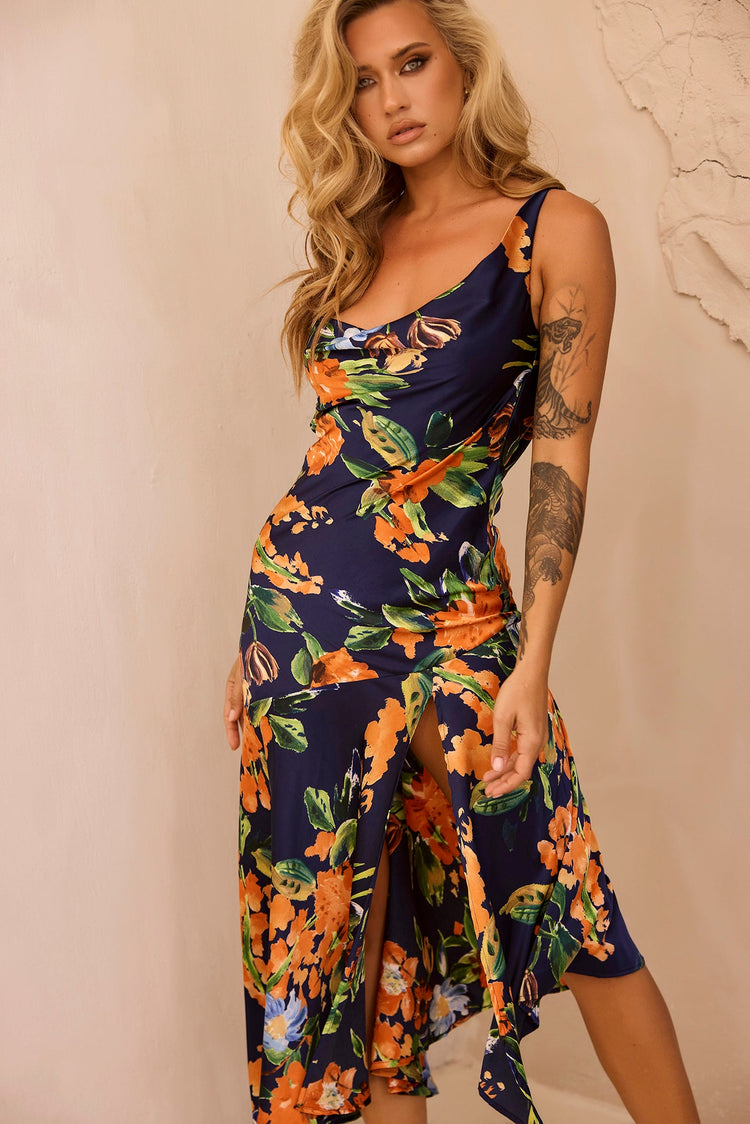 Secret Jungle Midi Dress - Navy Multi DRESSES Sage and Paije