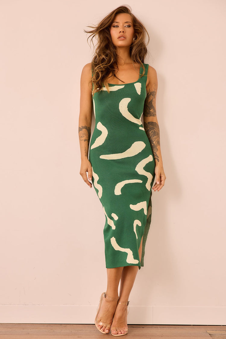 Attached Knit Midi Dress - Forest Green KNITWEARS Sage and Paije