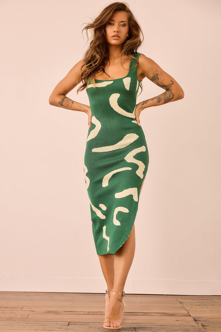 Attached Knit Midi Dress - Forest Green KNITWEARS Sage and Paije