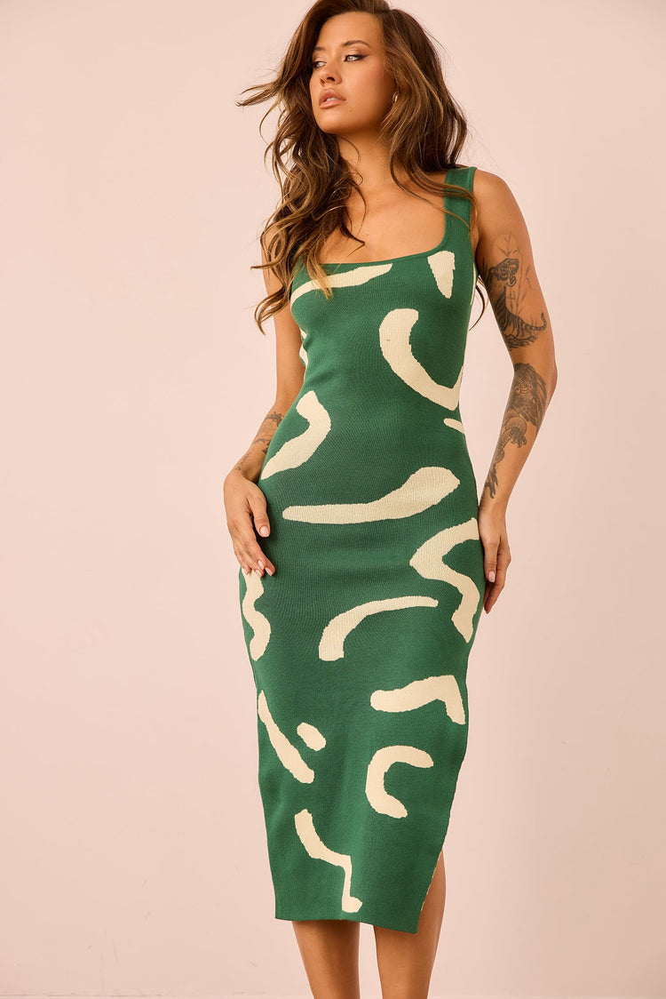 Attached Knit Midi Dress - Forest Green KNITWEARS Sage and Paije