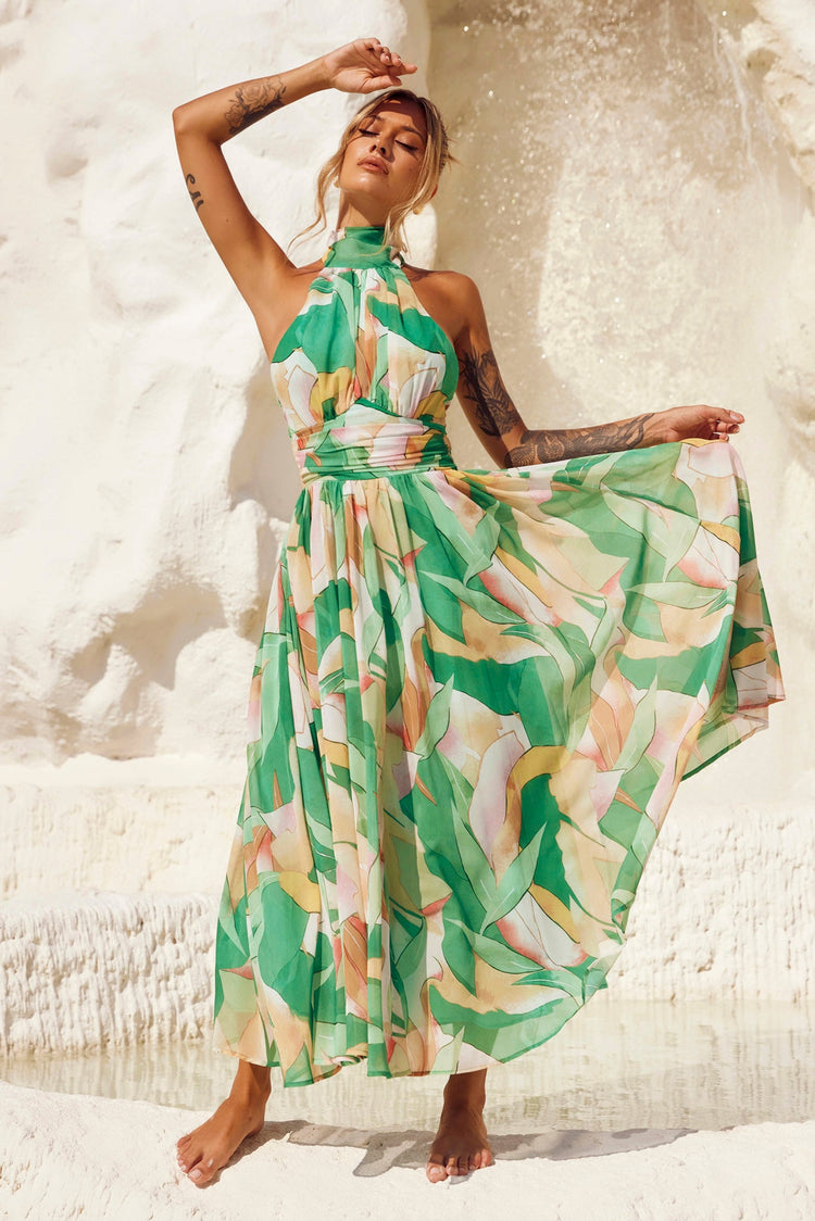 Mullberry Maxi Dress - Green Print DRESSES Sage and Paije