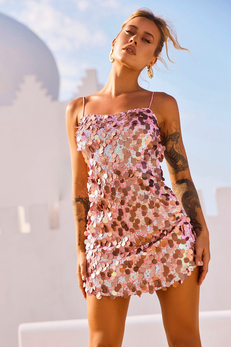 Sparks Fly Mini Dress - Pink Gold DRESSES Sage and Paije