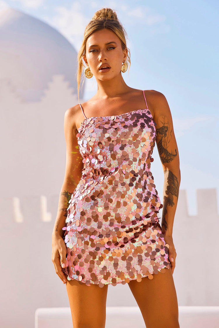 Sparks Fly Mini Dress - Pink Gold DRESSES Sage and Paije