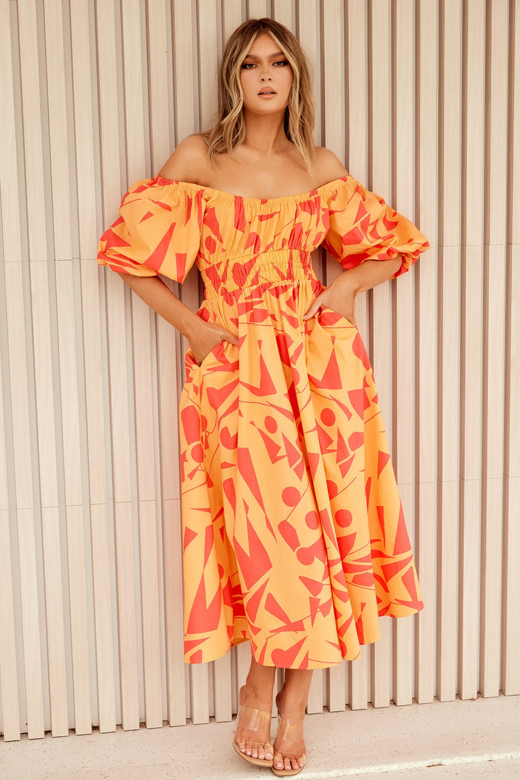 Sonja Midi Dress - Orange Multi DRESSES Sage and Paije