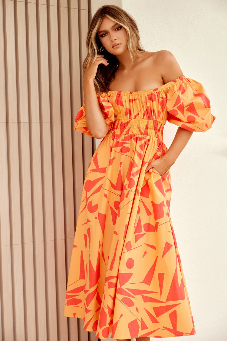 Sonja Midi Dress - Orange Multi DRESSES Sage and Paije