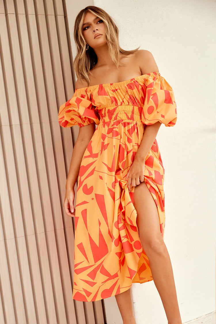 Sonja Midi Dress - Orange Multi DRESSES Sage and Paije