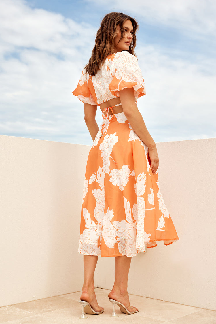 Abstract Flow Midi Dress - Orange Multi | Sage and Paige AUS.