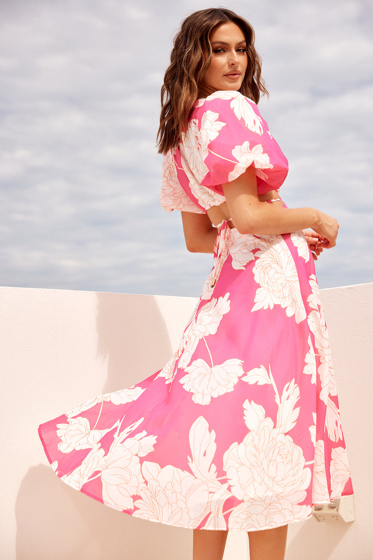 Abstract Flow Midi Dress - Pink Multi | Sage and Paige AUS.