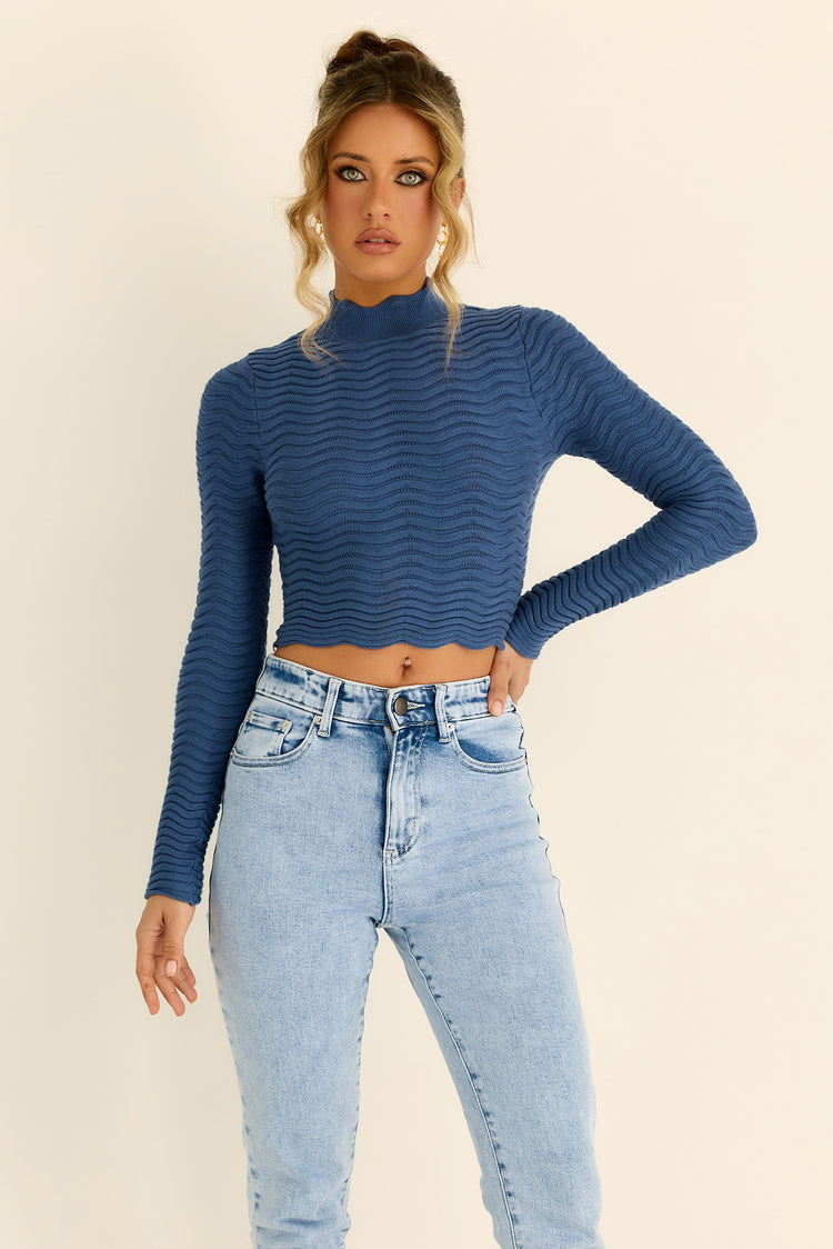 Shelly Wave Knit Top - Midnight Blue