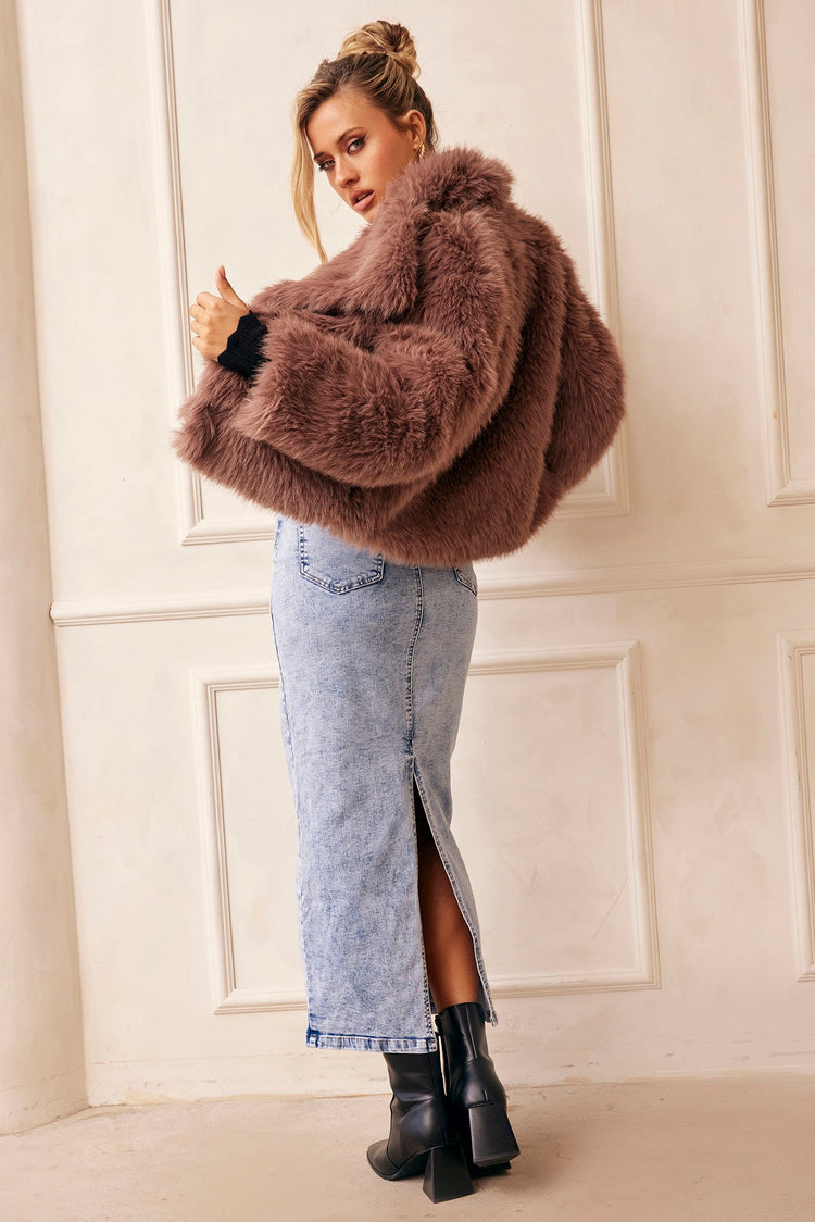 Dreaming Of Travel Faux Fur Jacket - Mocha OUTWEARS Sage and Paije
