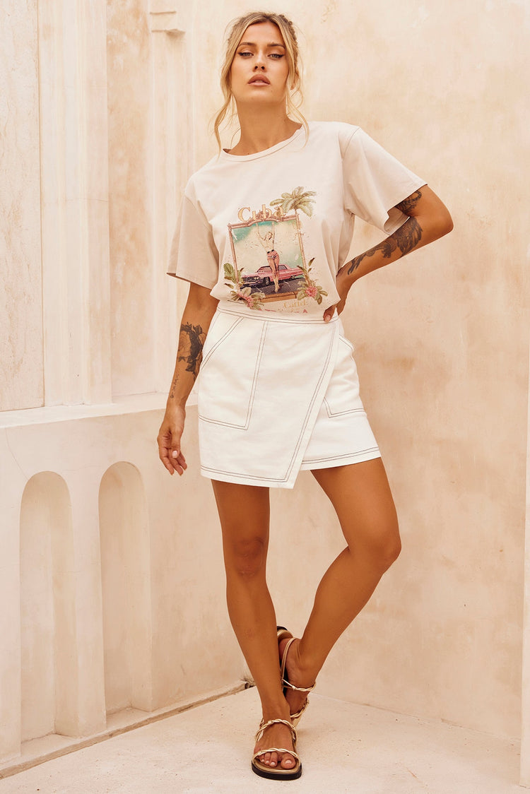 Sunset Spirit Mini Skirt - White DENIM Sage and Paije
