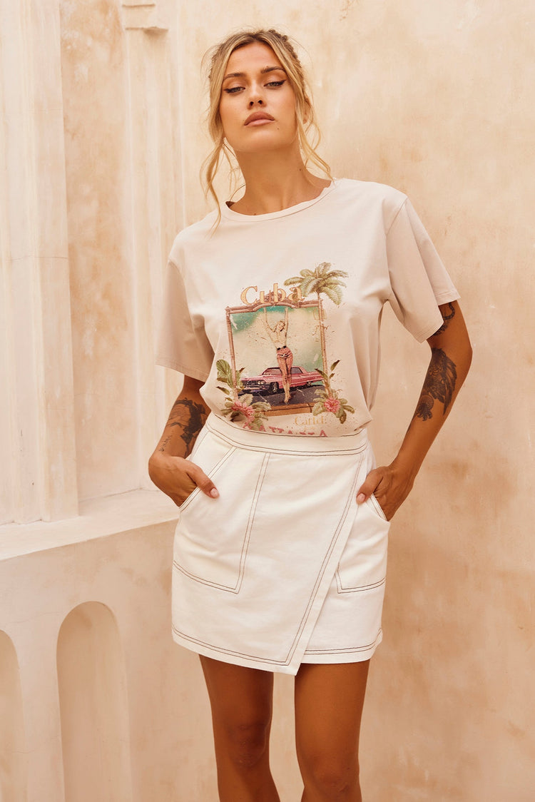 Sunset Spirit Mini Skirt - White DENIM Sage and Paije