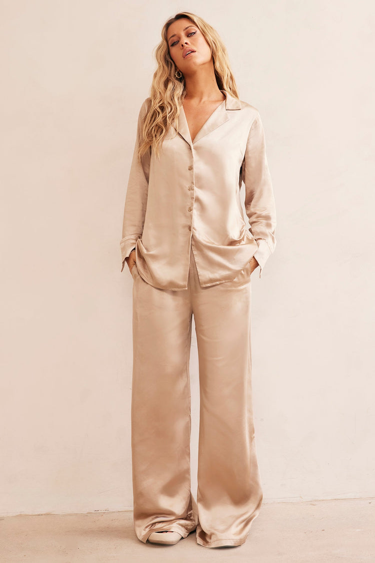 Brooklin Satin Shirt - Champagne TOPS Sage and Paije