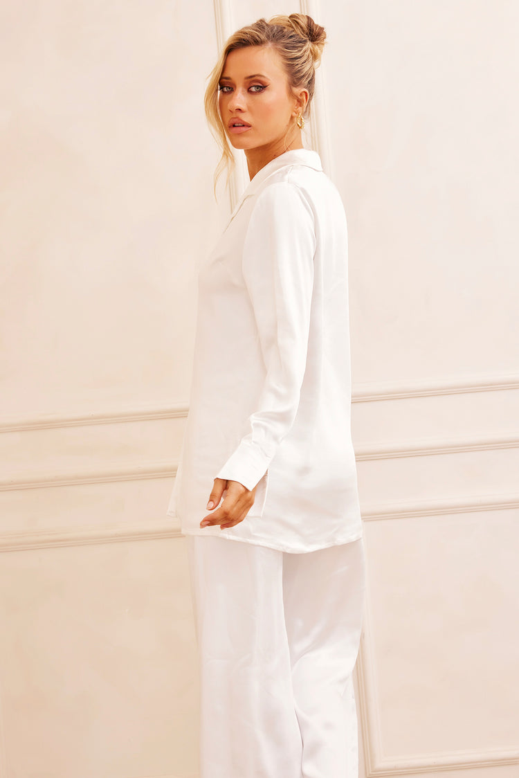 Brooklin Satin Shirt - White | Sage and Paige AUS.
