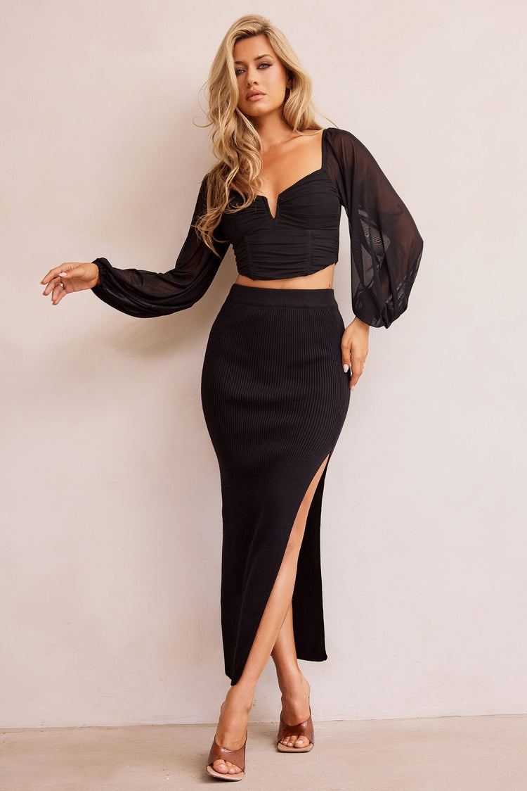 You're A Peach Knit Midi Skirt - Black BOTTOMS Sage and Paije