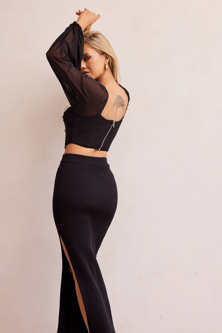 You're A Peach Knit Midi Skirt - Black BOTTOMS Sage and Paije