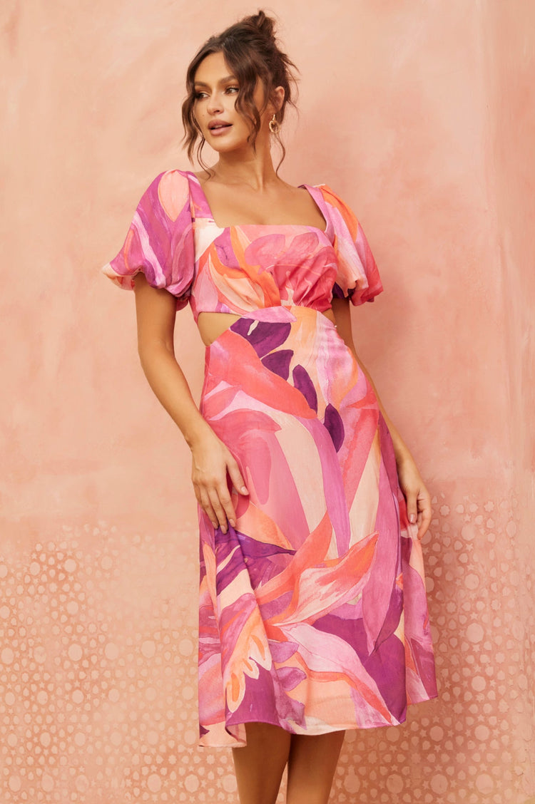 Art Of Bloom Midi Dress - Pink DRESSES Sage and Paije