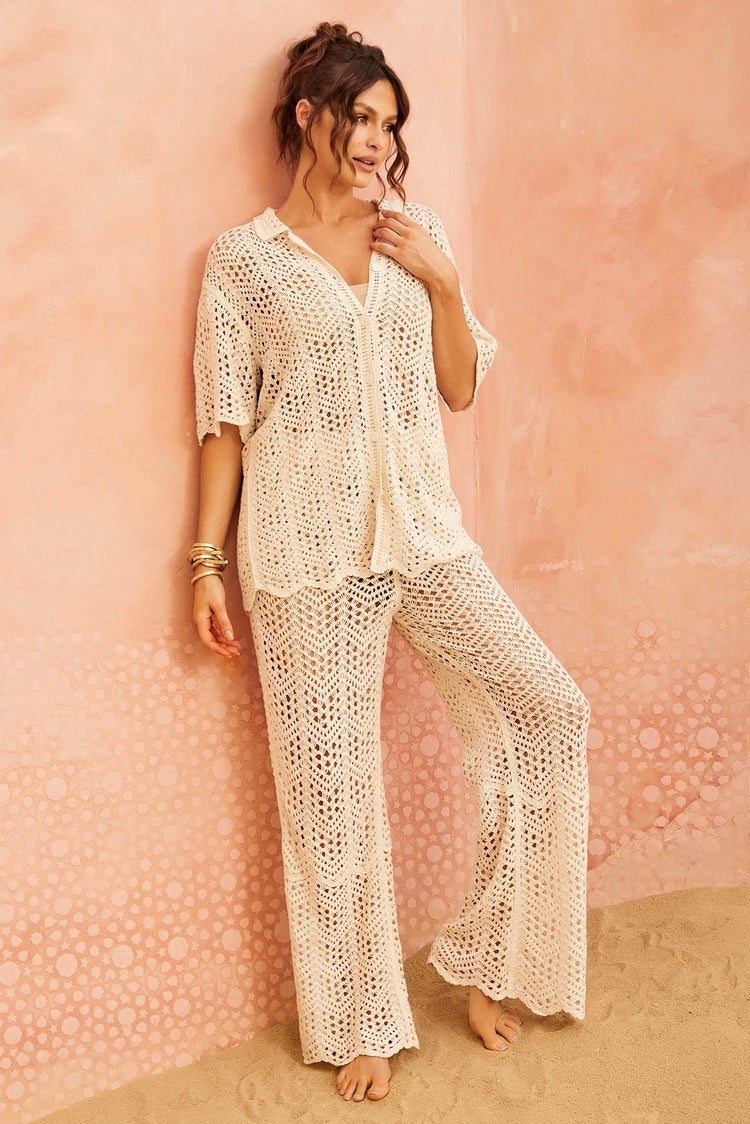 Heat Wave Crochet Pants - Beige BOTTOMS Sage and Paije