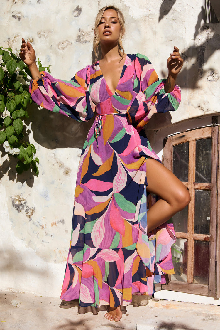 Tropic Muse Chiffon Maxi Dress - Navy Multi