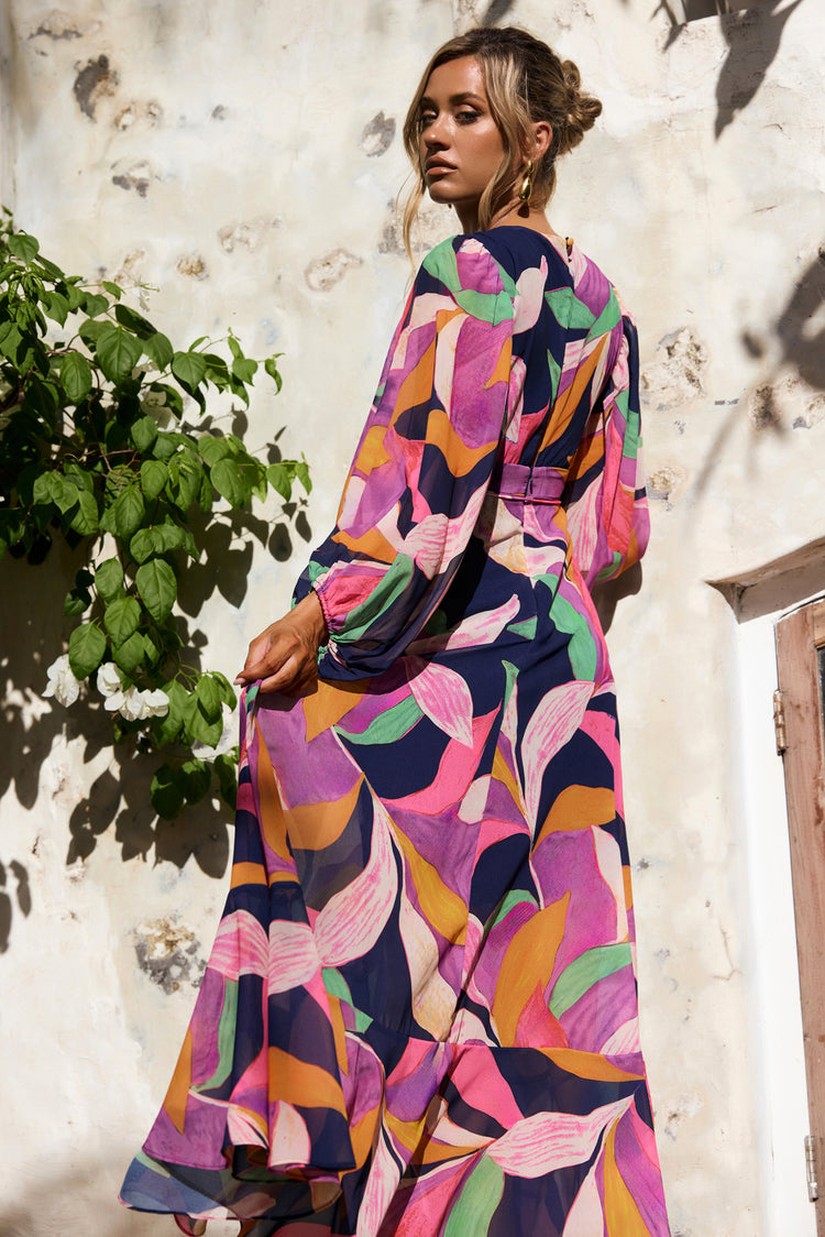 Tropic Muse Chiffon Maxi Dress - Navy Multi