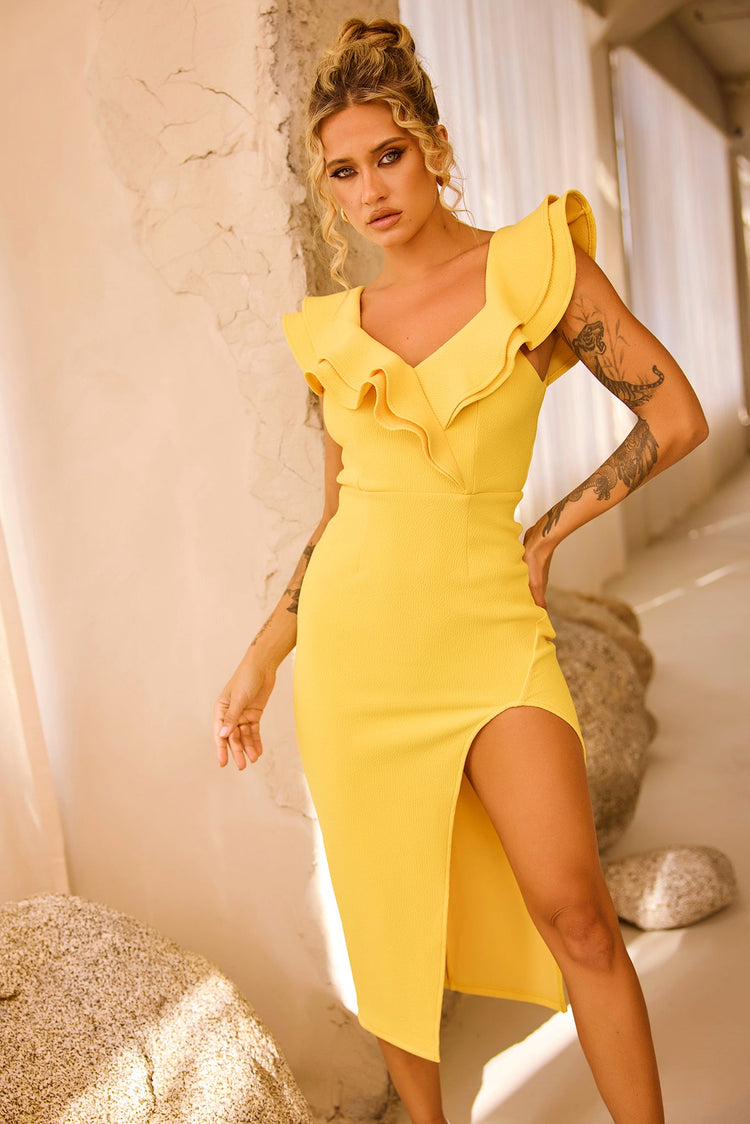 Naomi Midi Dress - Yellow DRESSES Sage and Paije