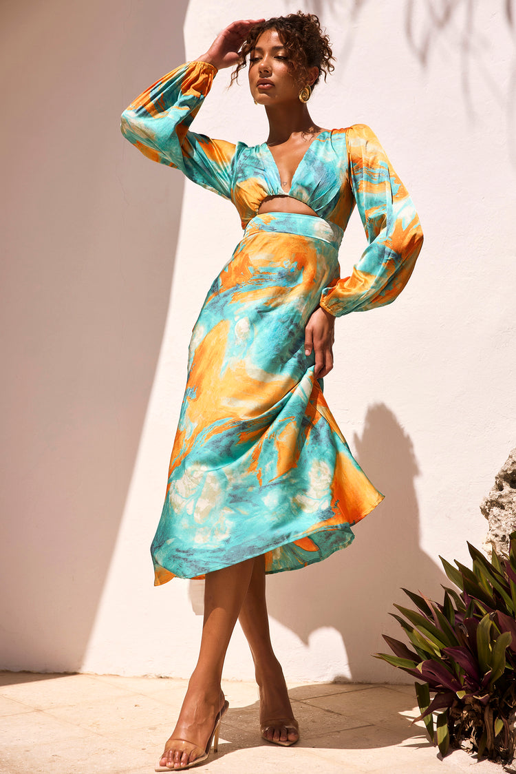 Young And In Love Midi Dress - Blue Multi | Sage and Paige AUS.