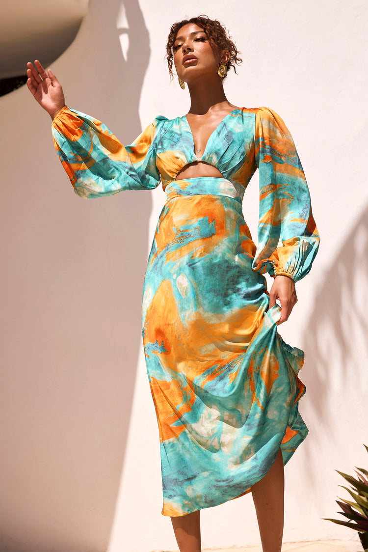 Young And In Love Midi Dress - Blue Multi | Sage and Paige AUS.