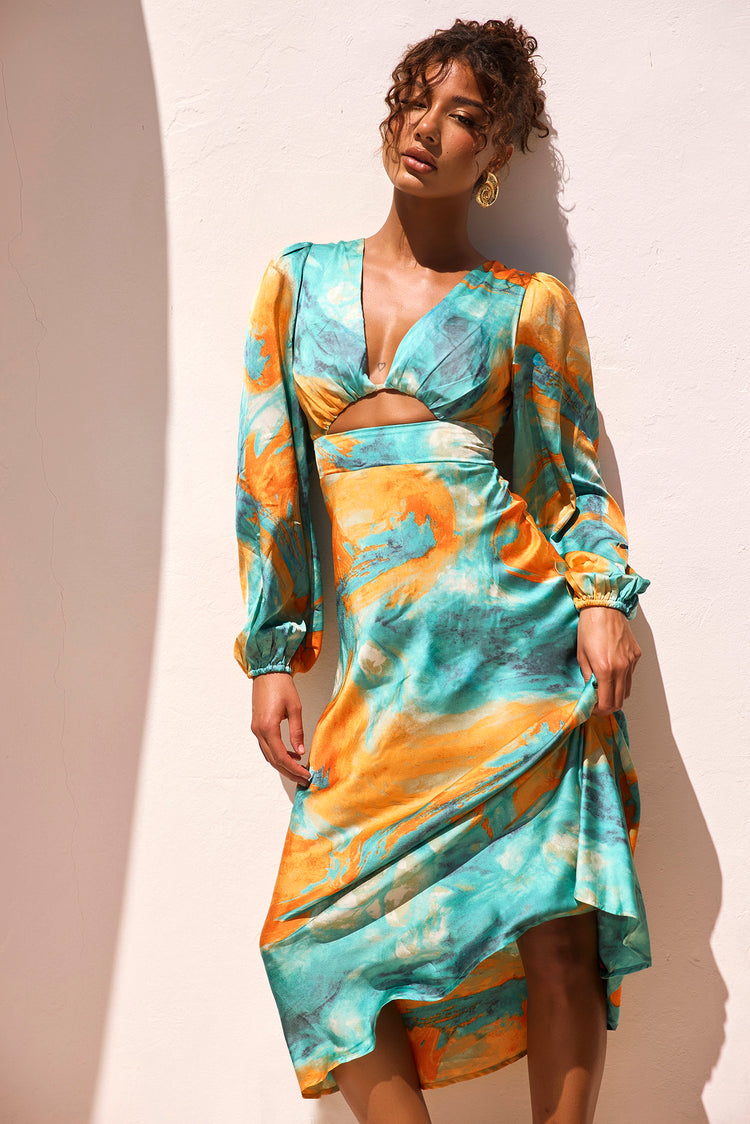 Young And In Love Midi Dress - Blue Multi | Sage and Paige AUS.