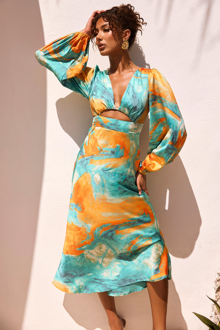 Young And In Love Midi Dress - Blue Multi | Sage and Paige AUS.